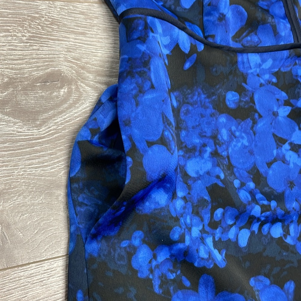 Banana Republic Kristi Black Blue Floral Sleeveless Tie Back Dress Pockets 8 - Picture 15 of 16